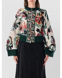 Sacai - Floral Jacquard Knit Cropped Zip Jacket - Lyst