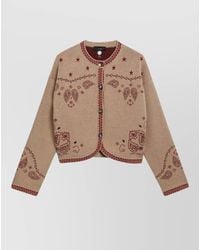 Alanui - Cashmere Wool Jacquard Knit Crew Neck Cardigan - Lyst