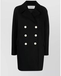 Lanvin - Sophisticated Woolen Double-Breasted Coat With Peak Lapels - Lyst