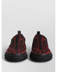 Dolce & Gabbana - Leopard-Print Leather Slip-On Sneakers - Lyst