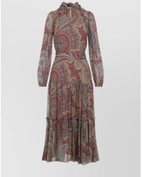 Etro - Silk Blend Paisley Print Ruffled Long Sleeve Belted Midi Dress - Lyst