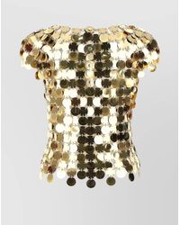 Rabanne - Sequin Embellished Metallic Finish Short Sleeve Top - Lyst