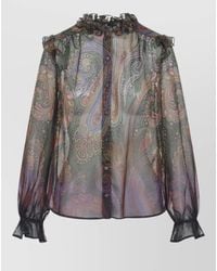 Etro - Paisley Print Ruffled Silk Blouse - Lyst