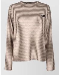 Miu Miu - Long Sleeve Crew Neck Striped Top Pocket - Lyst