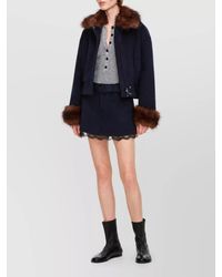 Self-Portrait - Wool-Blend Faux Fur Trim Bomber Jacket - Lyst