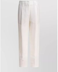 Brunello Cucinelli - Front Pleated Straight Leg Trousers With Belt Loops And Back Pockets - Lyst