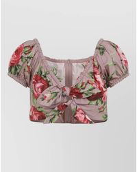 Dolce & Gabbana - Cotton Floral-Print V-Neck Cropped Blouse - Lyst