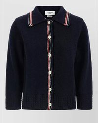Thom Browne - Wool Mohair Pointelle Knit Polo Cardigan - Lyst
