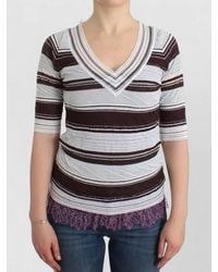 Ermanno Scervino - Striped Lace Trim V-Neck Short-Sleeve Top - Lyst