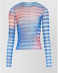 Jean Paul Gaultier - Air Print Striped Mesh Crew Neck Top - Lyst