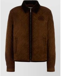 Miu Miu - Suede Jacket Quilted Design Ribbed Collar - Lyst