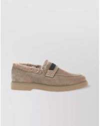 Brunello Cucinelli - Round Toe Suede Loafers With Stitch Detailing - Lyst