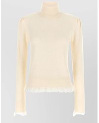 Ganni - Merino Wool Ribbed Turtleneck Lace Trim Sweater - Lyst