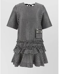 Ganni - Crinkled Check Mini Dress - Lyst