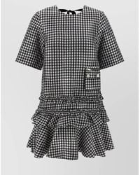 Ganni - Mini Dress With Crinkled Check Pattern - Lyst