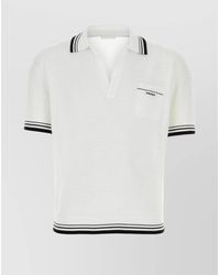 Prada - Cotton Blend V-Neck Polo With Textured Knit - Lyst