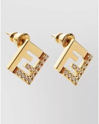 Fendi - Metal And Crystal Stud Earrings With Unique Design - Lyst