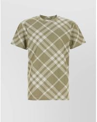 Burberry - Stretch Cotton Blend T-Shirt With Checked Pattern - Lyst
