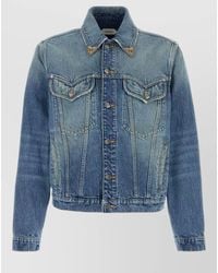 Versace - Denim Jacket Point Collar Chest Pockets - Lyst