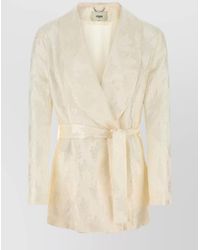 Fendi - Floral-Jacquard Silk Belted Wrap Blazer - Lyst