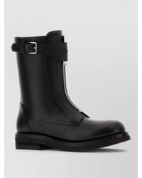McQueen - Leather Boots Buckle Detail Round Toe - Lyst