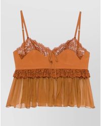 Chloé - Silk Lace-Trim Sweetheart Neck Sleeveless Blouse - Lyst