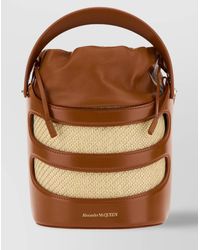 McQueen - Leather And Raffia Bucket Bag - Lyst
