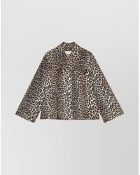 Ganni - Leopard Print Denim Jacket - Lyst
