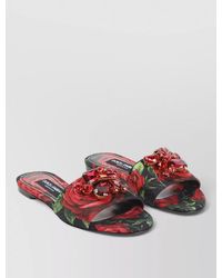 Dolce & Gabbana - Silk Crystal-Embellished Floral-Print Slides - Lyst