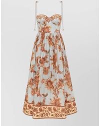 Zimmermann - Aster Floral Midi Dress Pleated Straps - Lyst