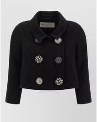 Dries Van Noten - Cropped Coat Jewelled Buttons Floral Texture - Lyst