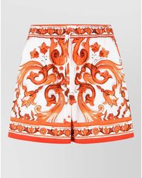 Dolce & Gabbana - Maiolica Print Cotton Poplin Beach Shorts - Lyst