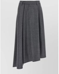 Brunello Cucinelli - Wool Skirt With Asymmetrical Hem And Pleated Design - Lyst