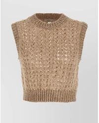Peserico - Sleeveless Lurex Knit Vest With Crew Neck - Lyst