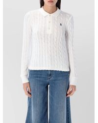 Polo Ralph Lauren - Cable-Knit Cotton Long-Sleeve Polo Jumper - Lyst