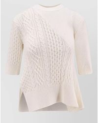Sacai - Asymmetric Cotton Blend Sweater Three Quarter Sleeves - Lyst