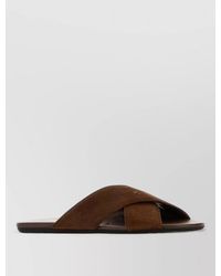 Prada - Suede Cross Strap Flat Sole Slippers - Lyst
