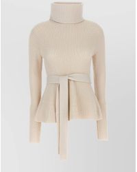 Zimmermann - Wool High-Neck Belted Peplum Sweater - Lyst