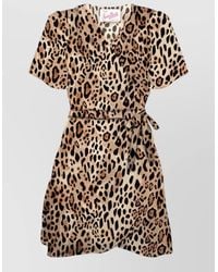MC2 Saint Barth - Wrap Dress Belted Waist Leopard Print Short Sleeves - Lyst