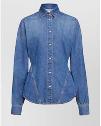 Alaïa - Pointed-Collar Curved Denim Shirt - Lyst
