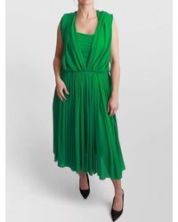 Dolce & Gabbana - Silk V-Neck Sleeveless Pleated Midi Dress - Lyst