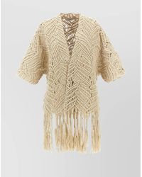 Brunello Cucinelli - 'Macramé Crochet' Short Sleeve Cardigan With Fringe - Lyst