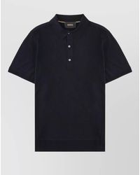 BOSS - Short Sleeve Polo Collar Knit Top - Lyst