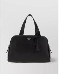 Prada - Leather Handbag With Structured Shape And Top Handles - Lyst