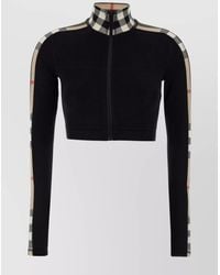 Burberry - High-Neck Cropped Long-Sleeve Jersey Sweatshirt - Lyst