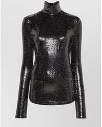 Isabel Marant - Shiny Sequin-Embellished High-Neck Long-Sleeve Top - Lyst