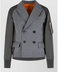 Sacai - Wool Blend Double Breasted Blazer Contrast Sleeves - Lyst