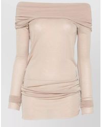 Rick Owens - Off Shoulder Ruched Stretch Long Sleeve Top - Lyst
