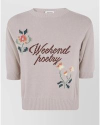 Weekend by Maxmara - Floral Embroidery Sweater Ribbed Hem Cuffs Text - Lyst