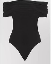 Norma Kamali - Off Shoulder Ruched Wide Neckline Bodysuit - Lyst